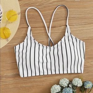 Striped lace up back bikini top